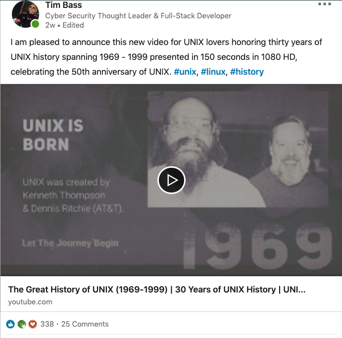 The Great History of UNIX (1969-1999) | 30 Years of UNIX History |  LinkedIn 16 July 2019