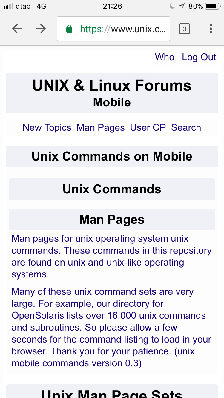 Prototype Mobile UNIX Man Page Sets Landing Page 1
