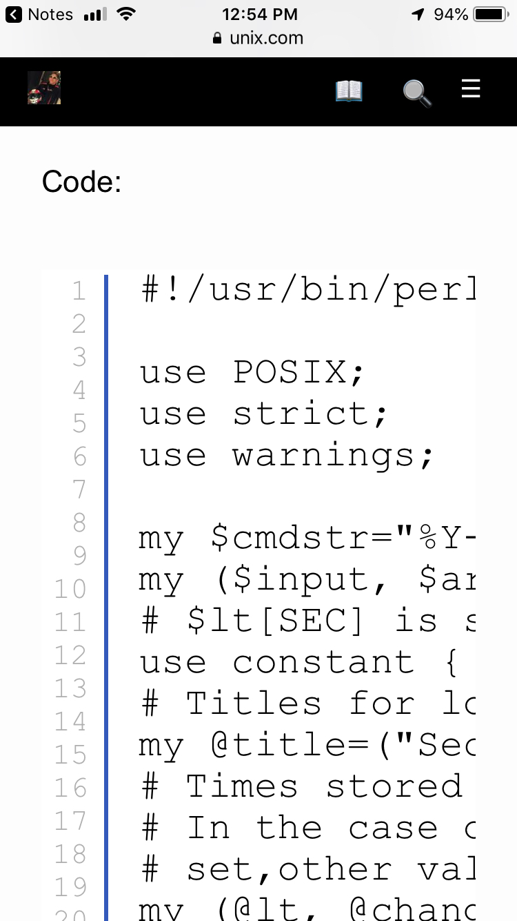 Example of Plain SyntaxHighlighter on Mobile with Line Numbering