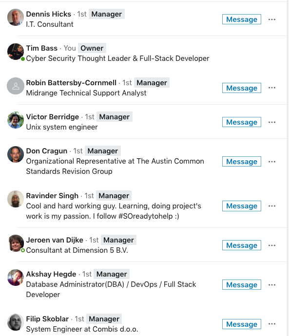 LinkedIn Group Managers as of July 2019