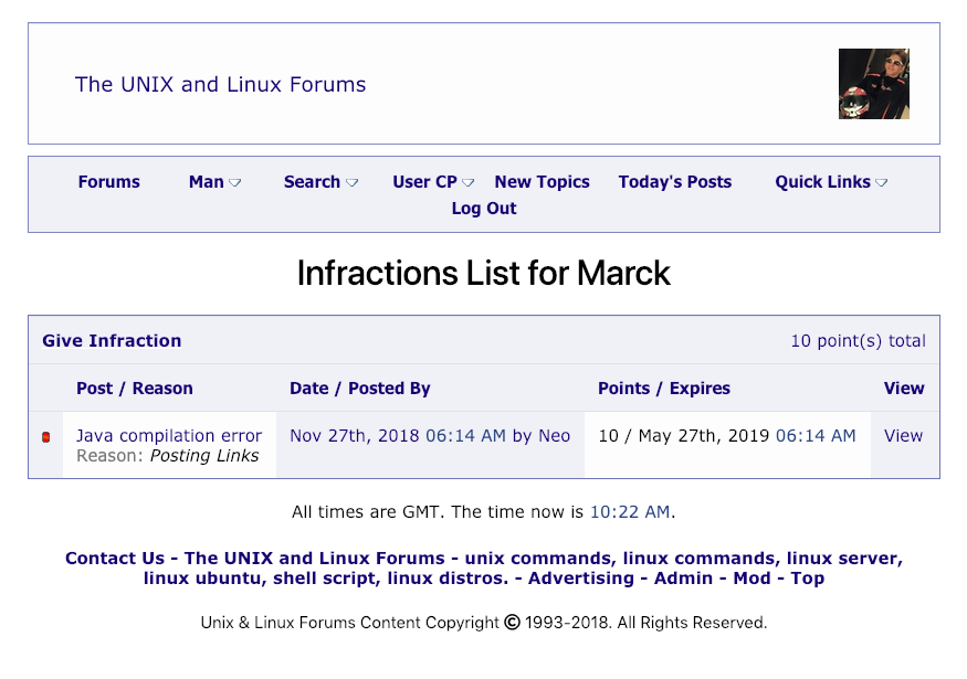 Second User Infractions List (Legacy)